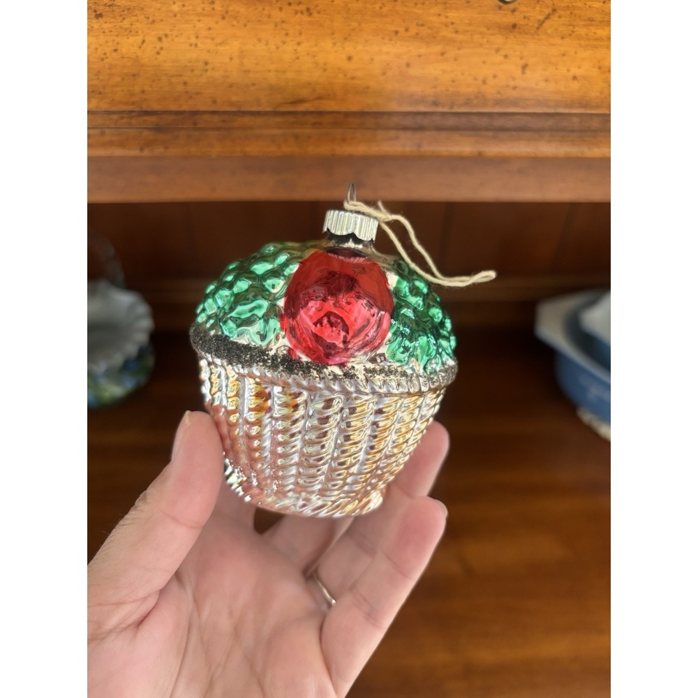 5pc Vintage German Mercury Glass Christmas Ornaments fruit basket handpainted - Picture 8 of 15